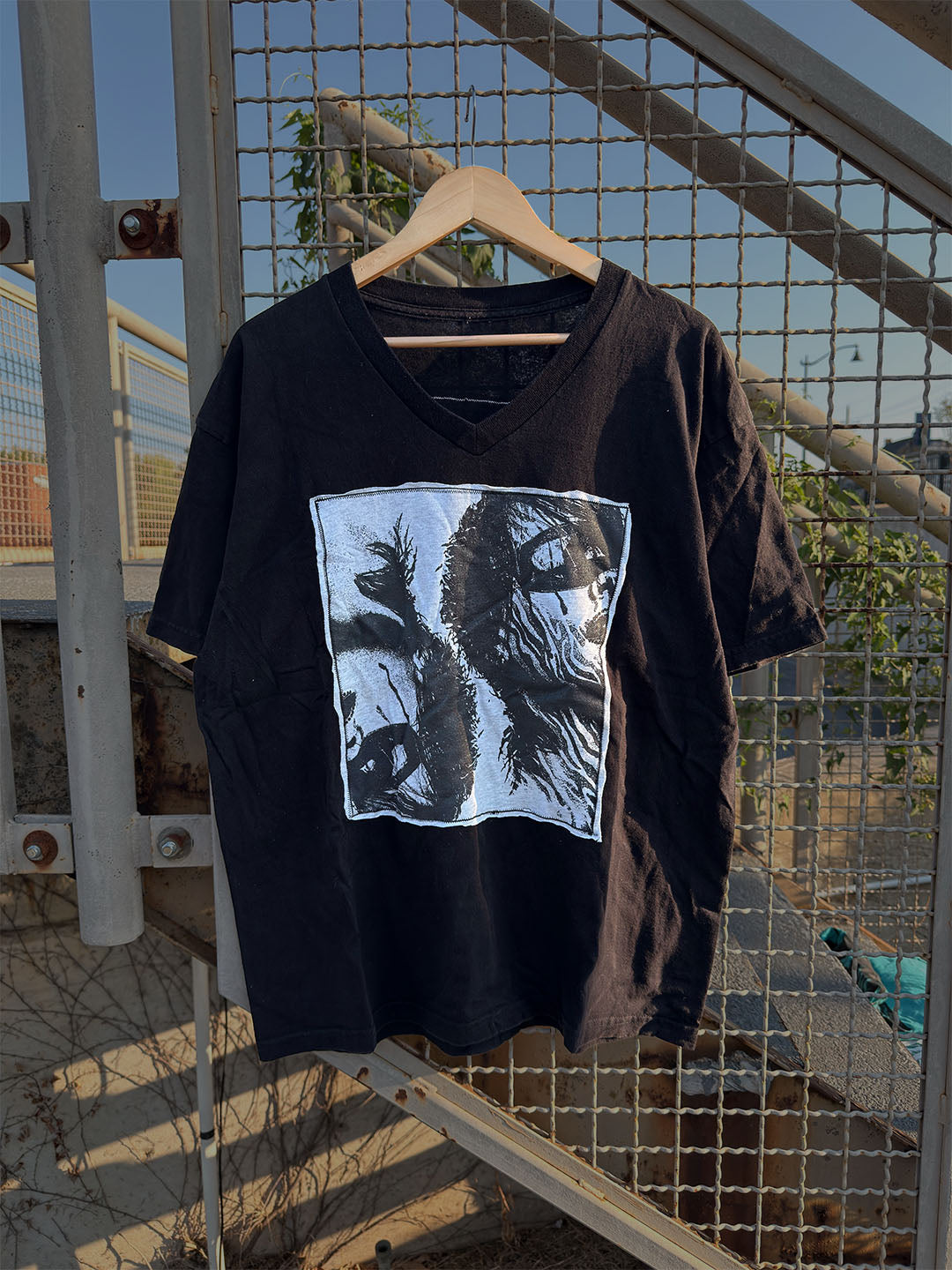 Black Patchwork V-Neck Heavyweight Tee | Indivi[D]uality